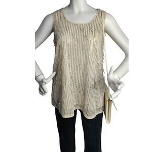 NWT Cotton Bleu Cream Sequin Tassel Tank | Luxe Metallic Dressy Top